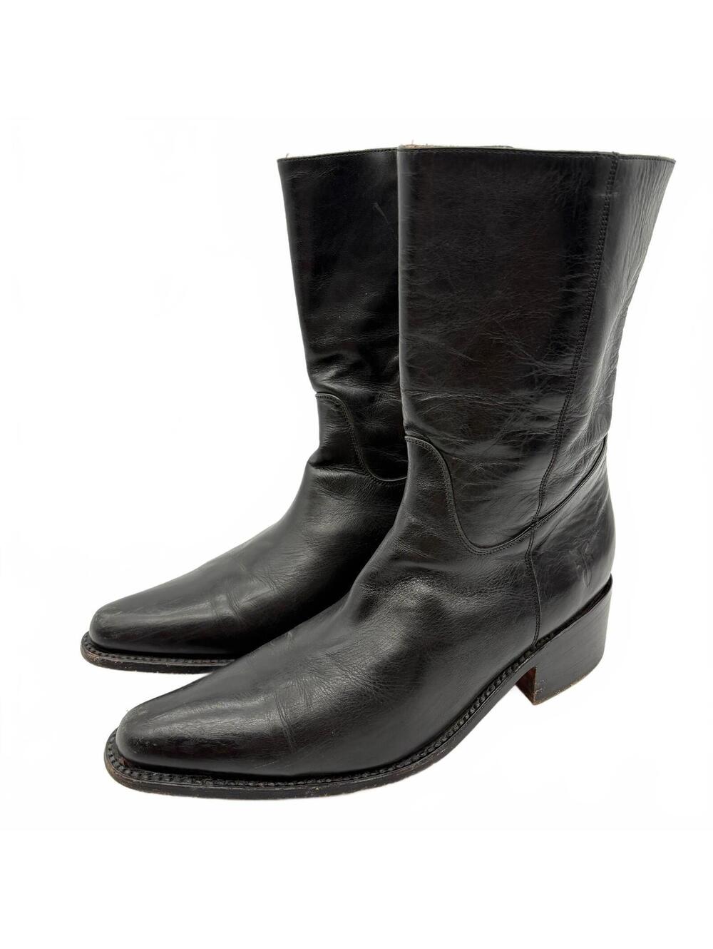 Frye Side Zip Leather Campus Cowboy Boots Men's US 8.5 B Black Western Roper